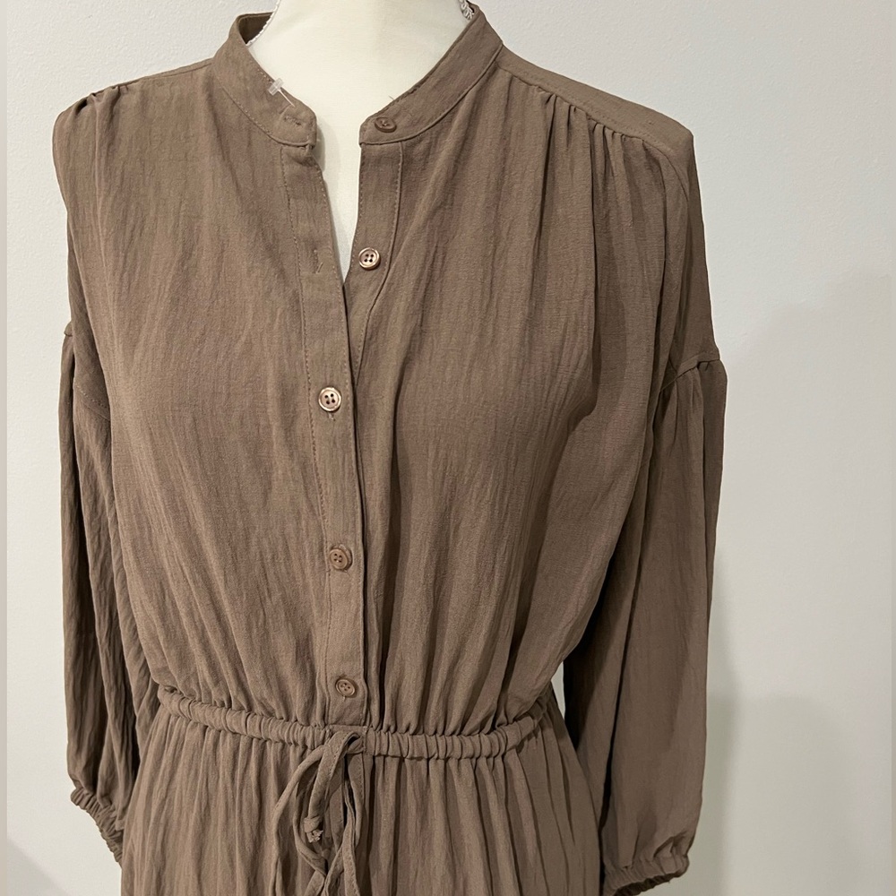 Max Studio Brown Tiered Ruffled Sundress with Bishop Sleeves - Picture 3 of 11